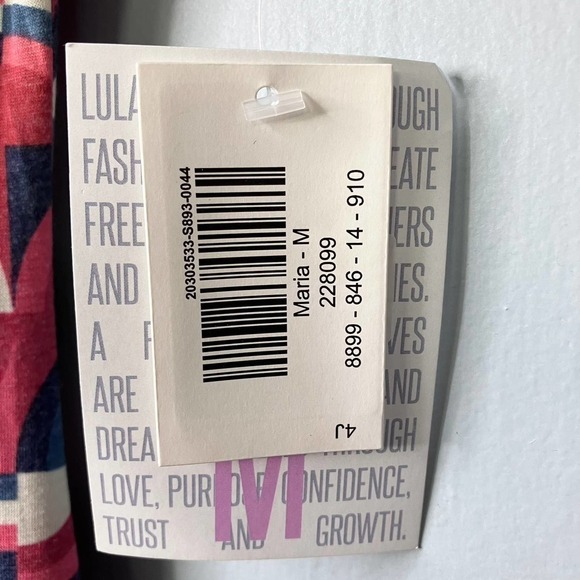 LULAROE Maria Maxi Dress Red White Blue Patriotic Spellout Retro Print Size M - Picture 9 of 16